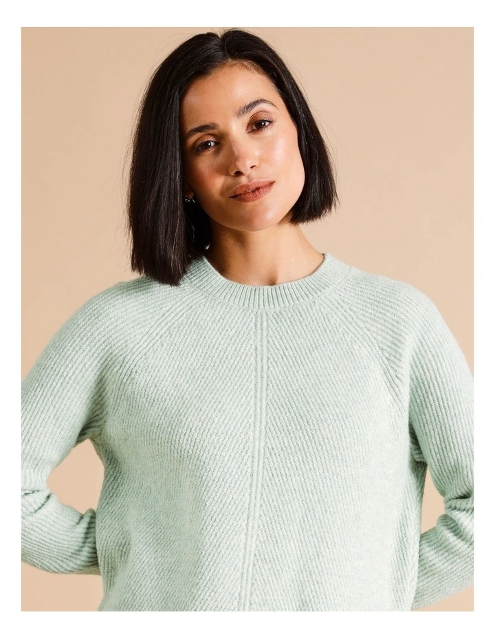 Diagonal Rib Jumper With Curved Hem In Light Green Marle image 2