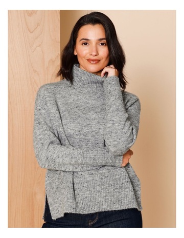 Stand Neck Jumper in Salt & Pepper