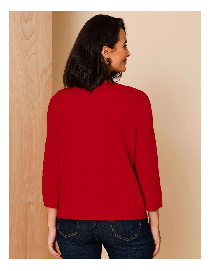 Ecovero 3/4 Sleeve Boatneck Jumper With Button Shoulders In Ruby image 5