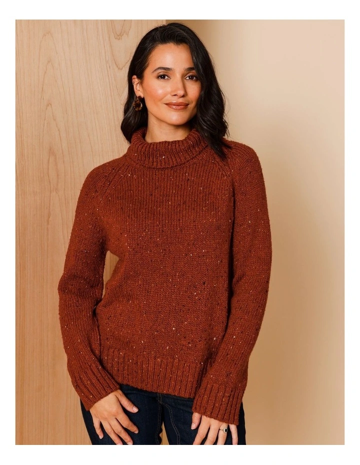 Roll Neck Jumper With Hi/Lo Hem in Burnt Orange image 2