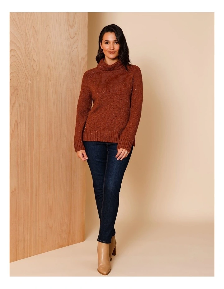 Roll Neck Jumper With Hi/Lo Hem in Burnt Orange image 3