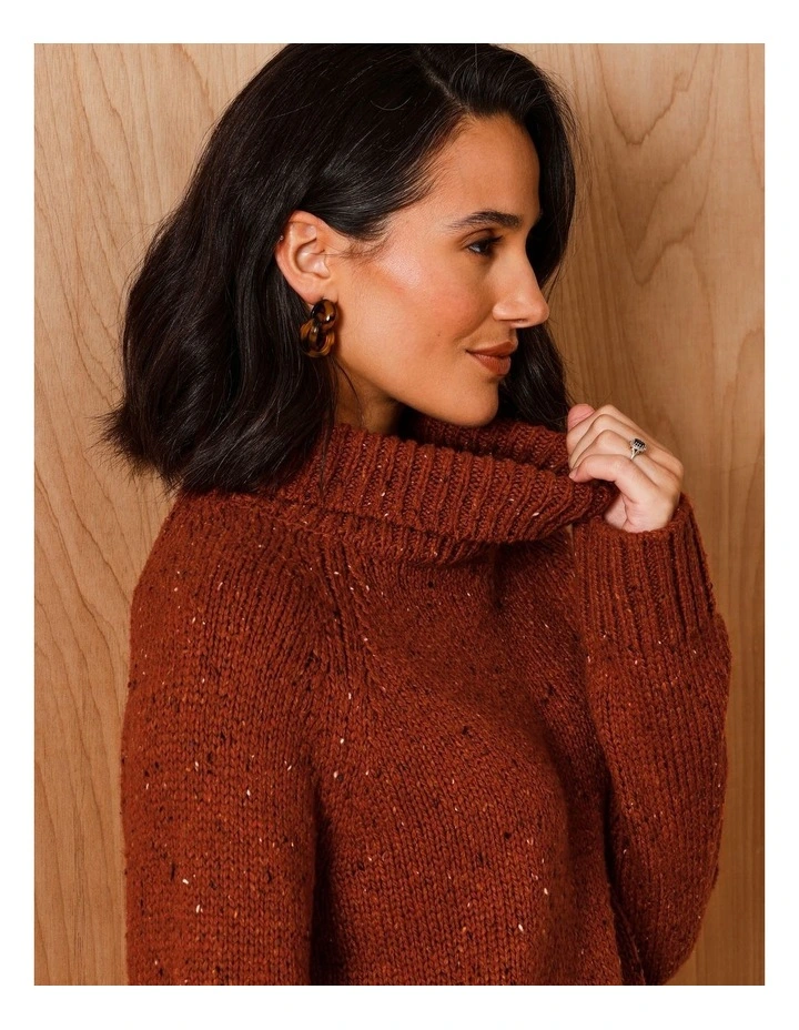 Roll Neck Jumper With Hi/Lo Hem in Burnt Orange image 4