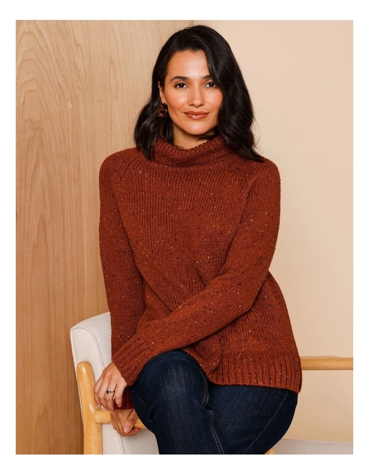 Roll Neck Jumper With Hi/Lo Hem in Burnt Orange image 7