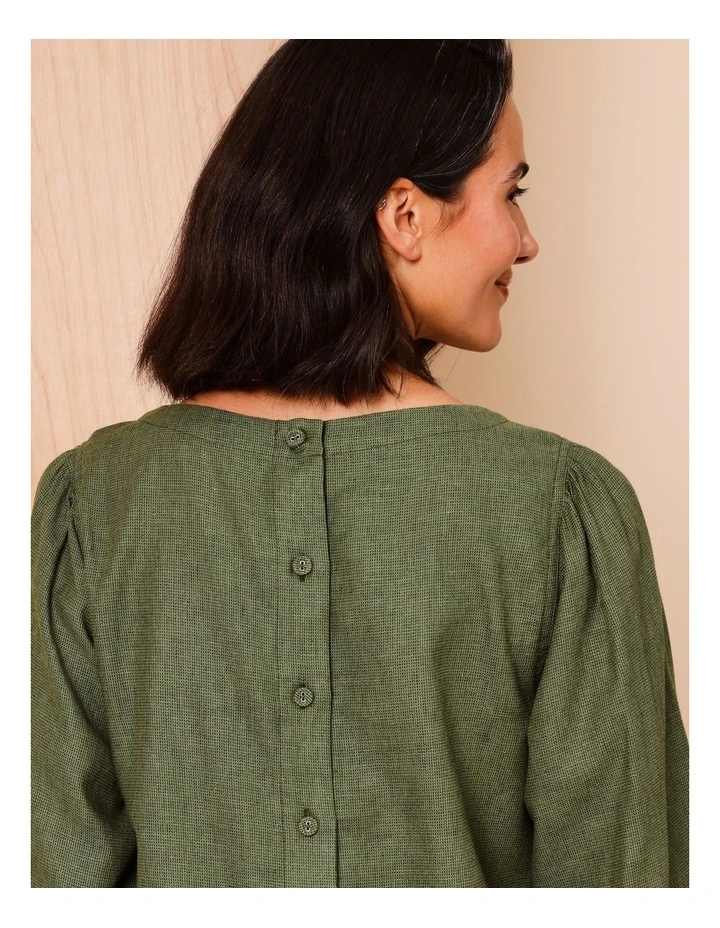3/4 Lantern Sleeve Top With Button Back in Olive image 6