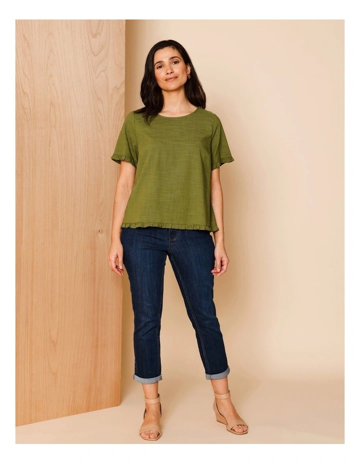 Short Frill Sleeve And Hem Top In Hedge image 2