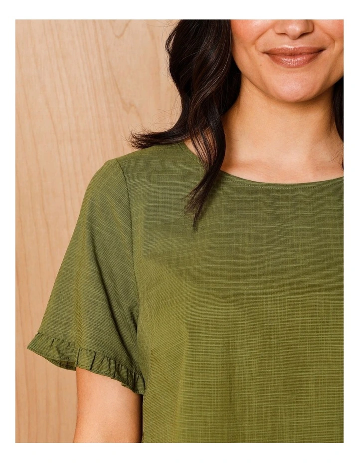 Short Frill Sleeve And Hem Top In Hedge image 4