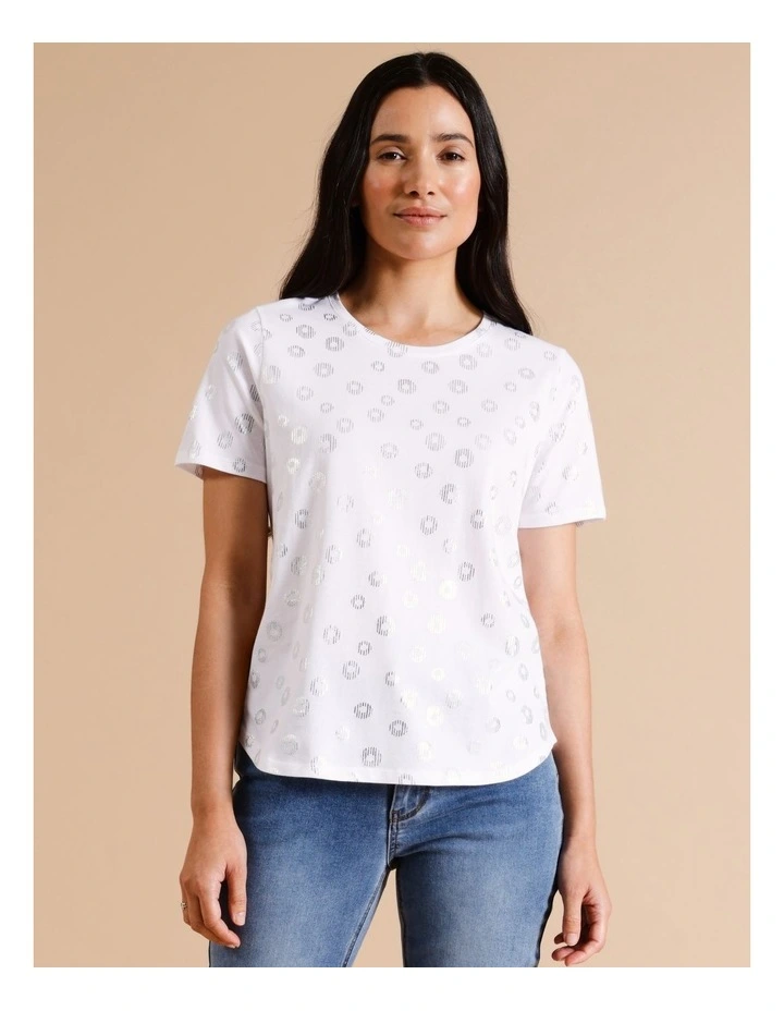 Organic Cotton Wardrobe Staple Short Sleeve Tee in White/Silver Spot image 1
