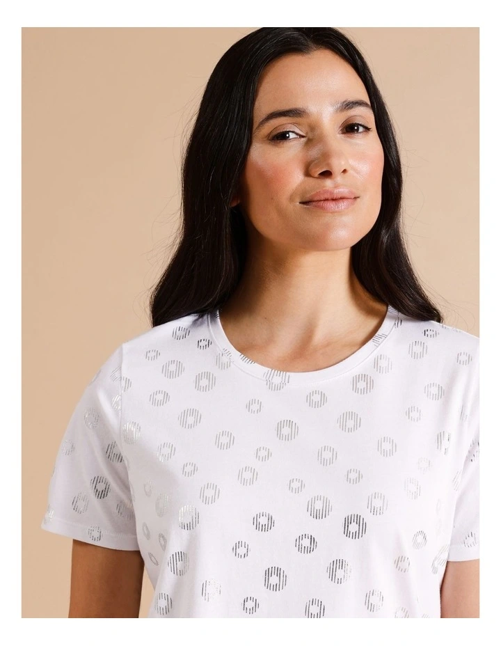 Organic Cotton Wardrobe Staple Short Sleeve Tee in White/Silver Spot image 2