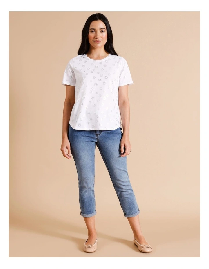 Organic Cotton Wardrobe Staple Short Sleeve Tee in White/Silver Spot image 3