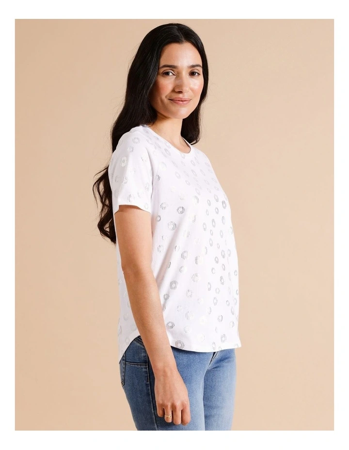 Organic Cotton Wardrobe Staple Short Sleeve Tee in White/Silver Spot image 4