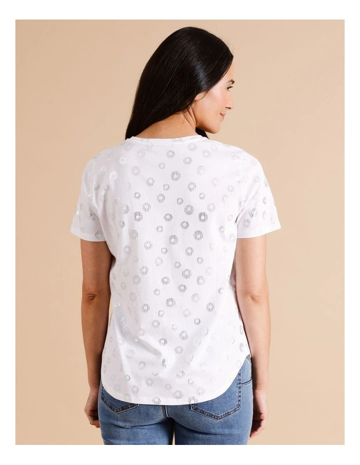 Organic Cotton Wardrobe Staple Short Sleeve Tee in White/Silver Spot image 5