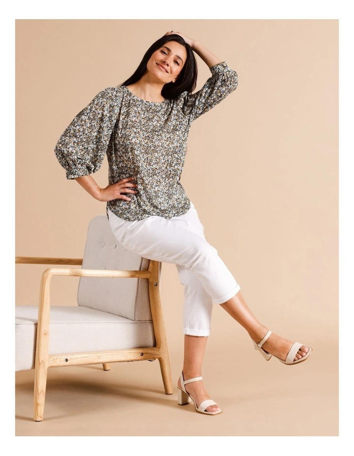 Recycled Polyester Blend 3/4 Blouson Sleeve Burnout Tee in Ditsy Floral image 2