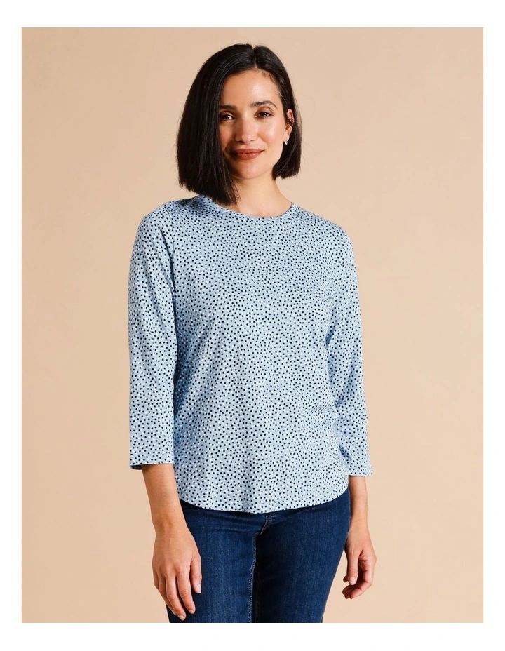 Organic Cotton Wardrobe Staple 3/4 Sleeve Tee In Vintage Blue Pebble image 1