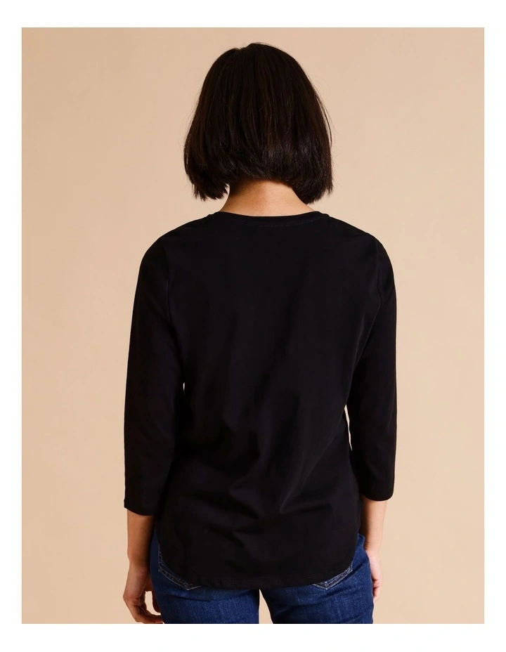 Organic Cotton Wardrobe Staple 3/4 Sleeve Tee In Black image 5