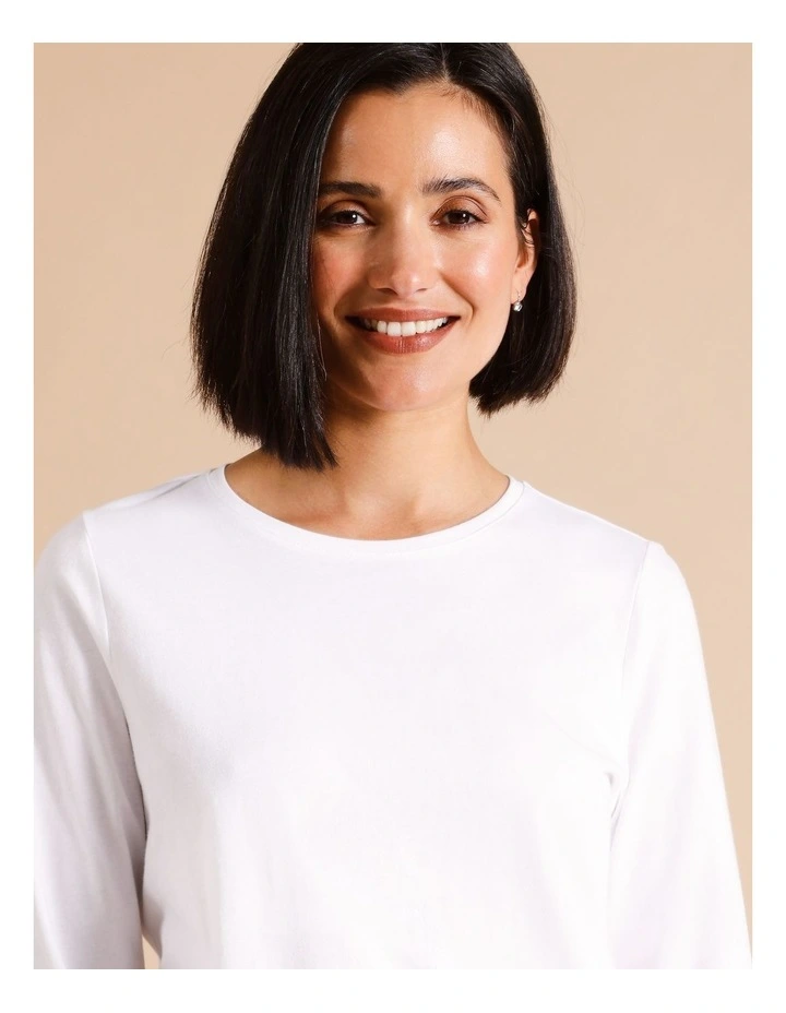 Organic Cotton Wardrobe Staple 3/4 Sleeve Tee In White image 3