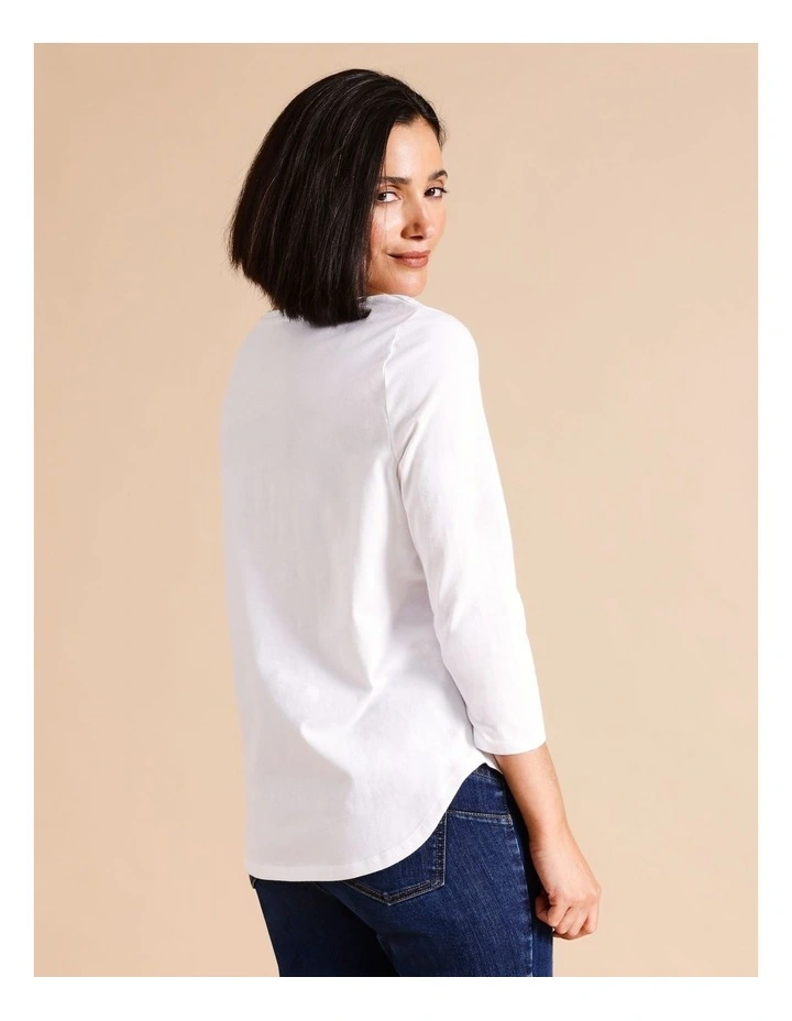 Organic Cotton Wardrobe Staple 3/4 Sleeve Tee In White image 5