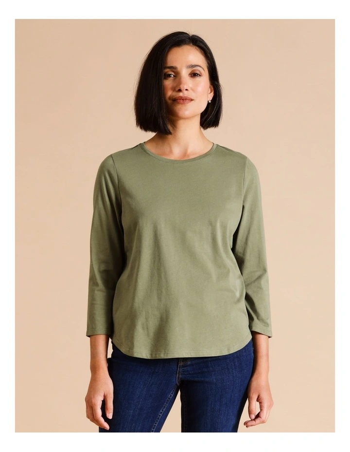 Organic Cotton Wardrobe Staple 3/4 Sleeve Tee In Khaki image 2