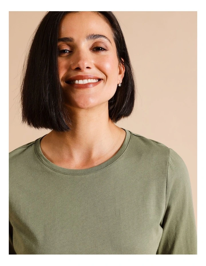Organic Cotton Wardrobe Staple 3/4 Sleeve Tee In Khaki image 5