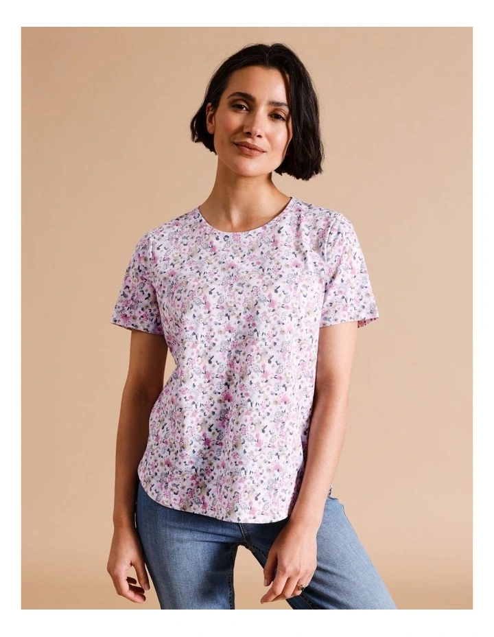 Organic Cotton Wardrobe Staple Short Sleeve Tee In Blue/ White/ Pink Ditsy Floral image 1