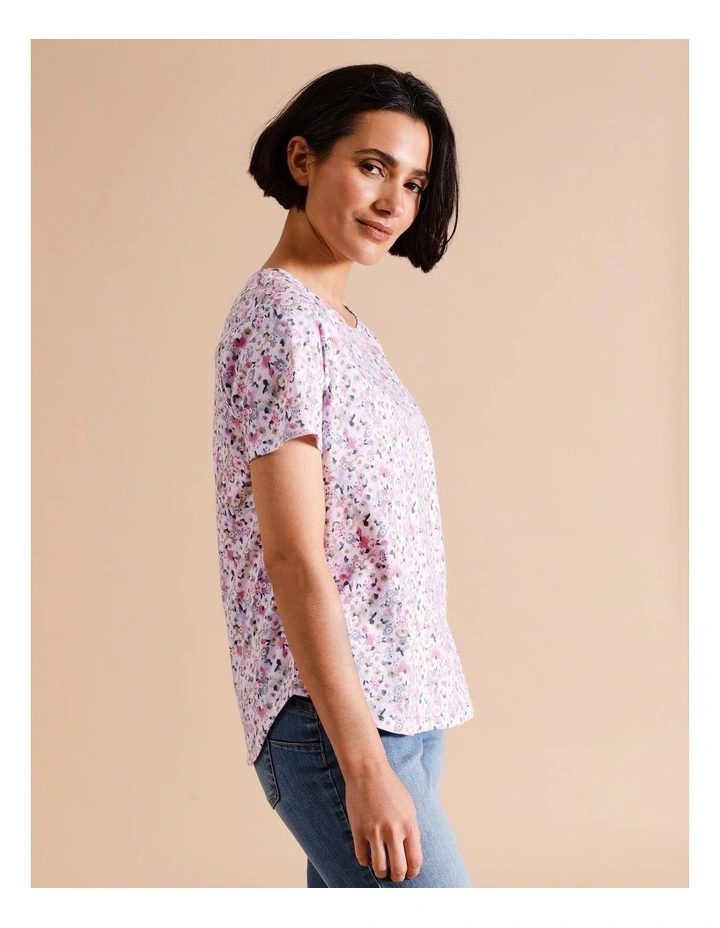 Organic Cotton Wardrobe Staple Short Sleeve Tee In Blue/ White/ Pink Ditsy Floral image 2
