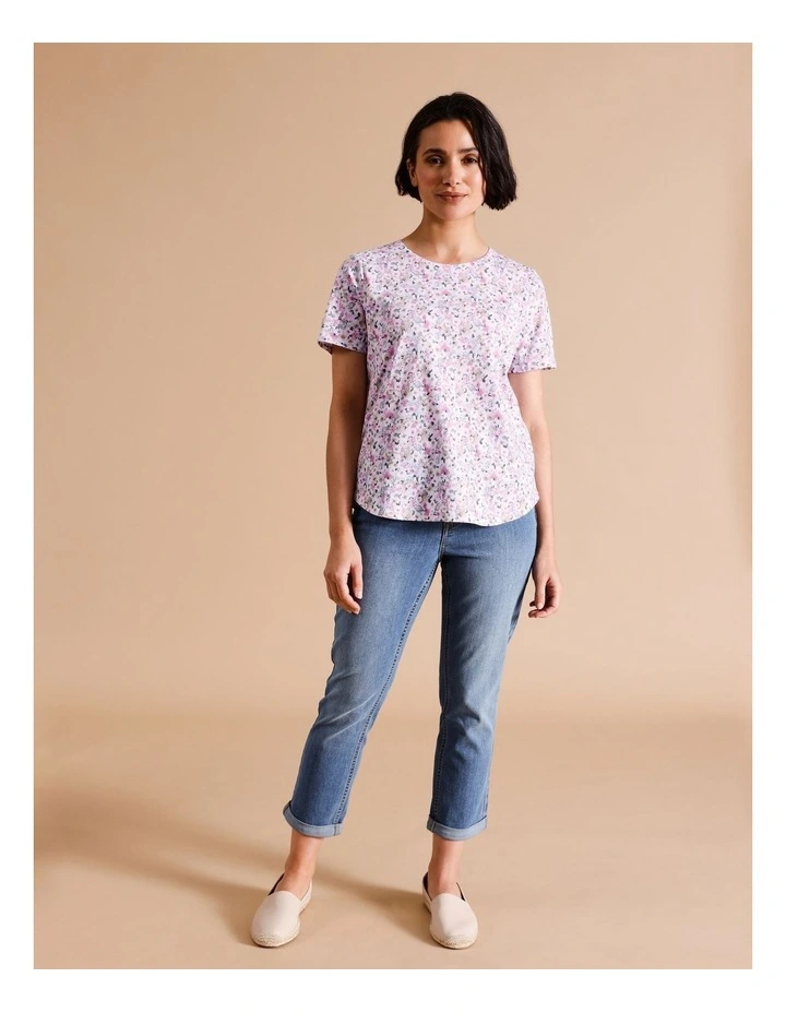 Organic Cotton Wardrobe Staple Short Sleeve Tee In Blue/ White/ Pink Ditsy Floral image 3