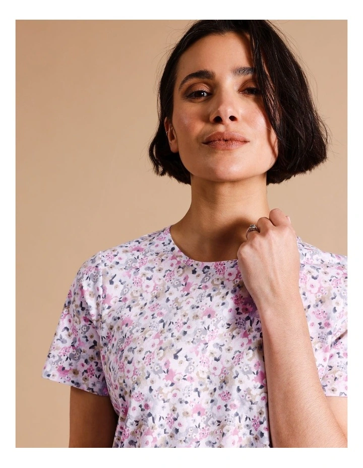 Organic Cotton Wardrobe Staple Short Sleeve Tee In Blue/ White/ Pink Ditsy Floral image 4