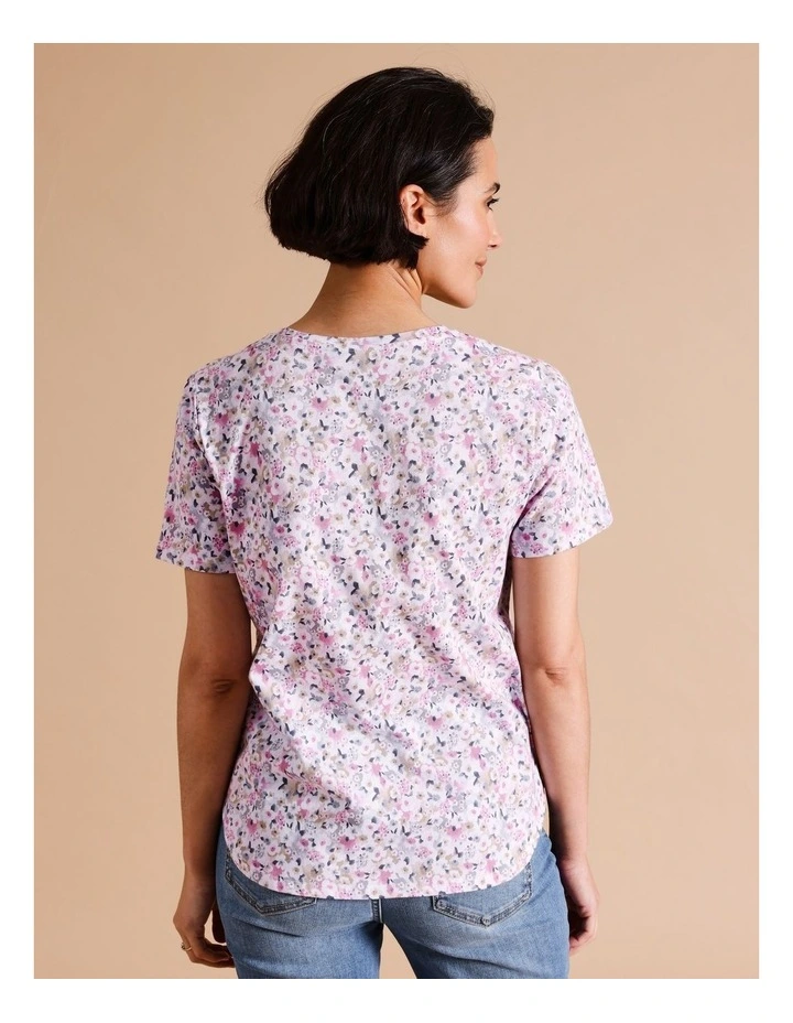 Organic Cotton Wardrobe Staple Short Sleeve Tee In Blue/ White/ Pink Ditsy Floral image 5