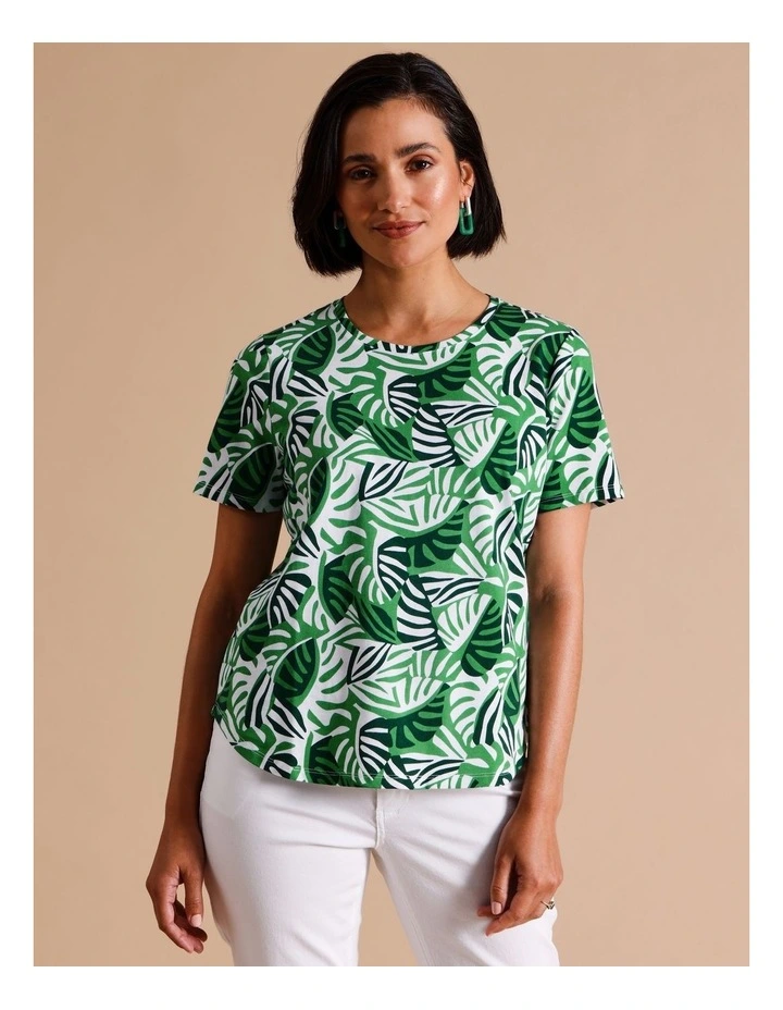 Organic Cotton Wardrobe Staple Short Sleeve Tee In Green Fan Leaf Print image 1