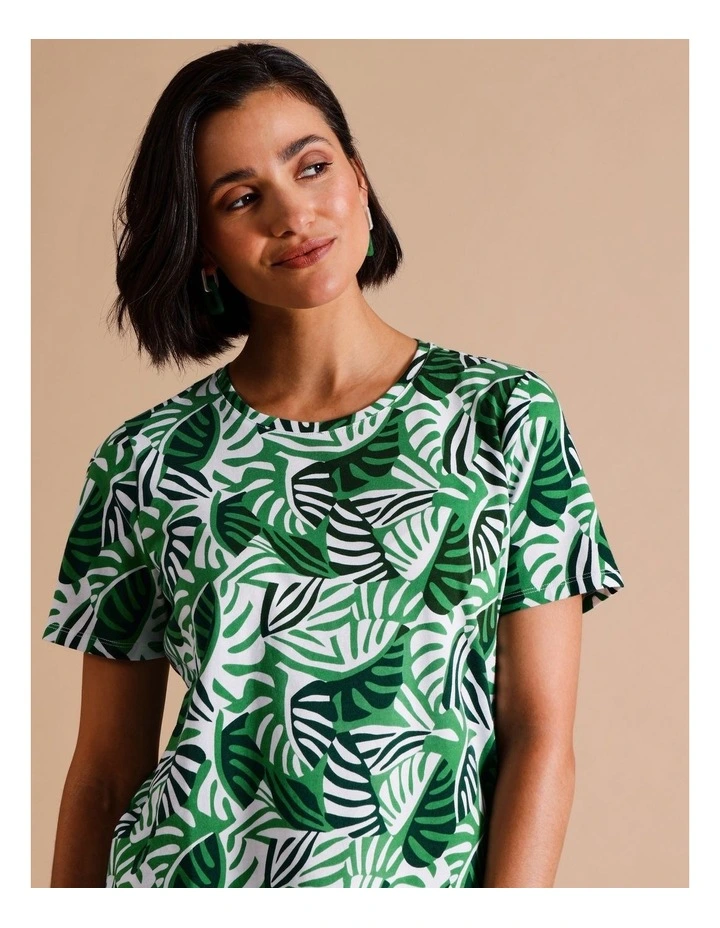 Organic Cotton Wardrobe Staple Short Sleeve Tee In Green Fan Leaf Print image 2