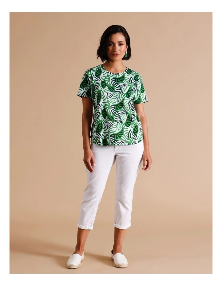 Organic Cotton Wardrobe Staple Short Sleeve Tee In Green Fan Leaf Print image 4