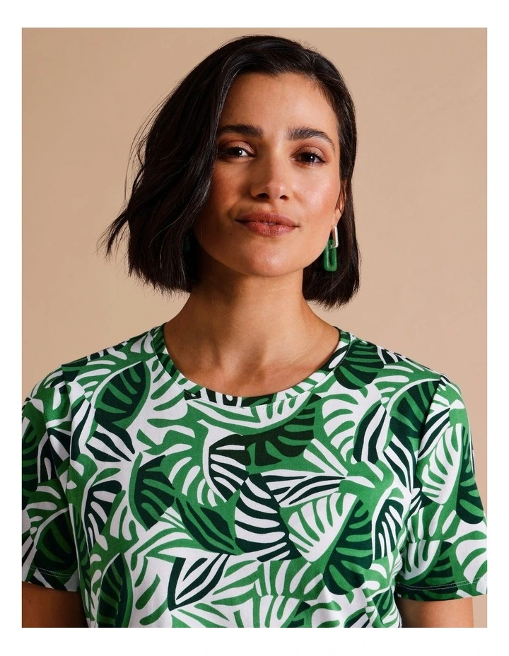 Organic Cotton Wardrobe Staple Short Sleeve Tee In Green Fan Leaf Print image 5