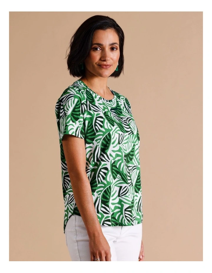 Organic Cotton Wardrobe Staple Short Sleeve Tee In Green Fan Leaf Print image 6