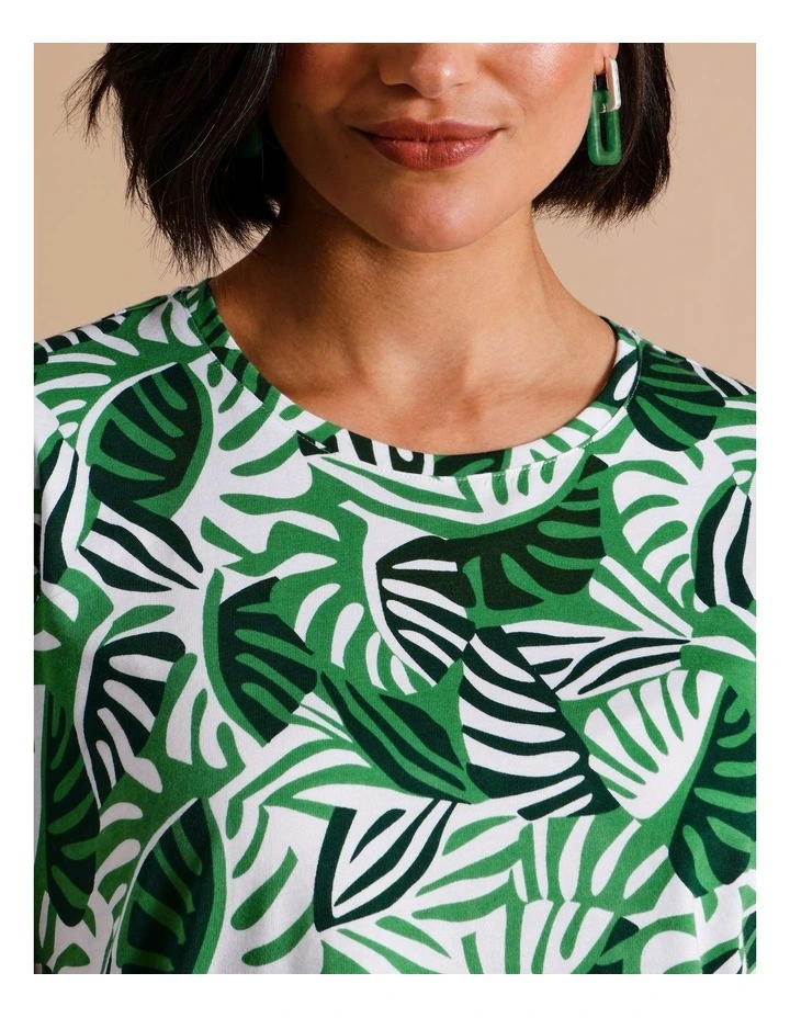 Organic Cotton Wardrobe Staple Short Sleeve Tee In Green Fan Leaf Print image 7