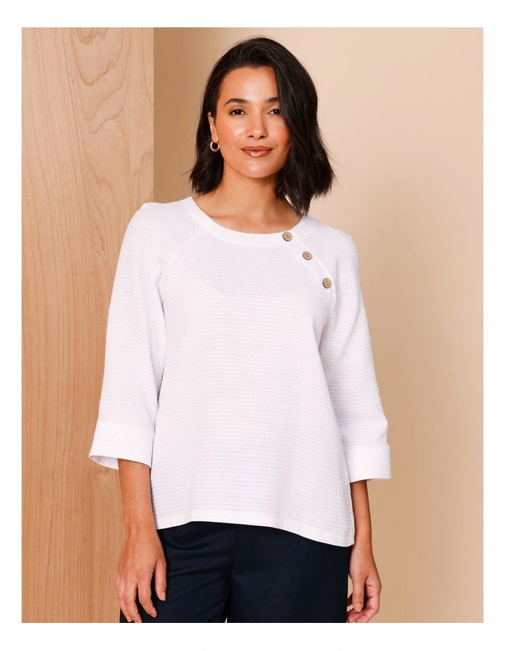 Organic Cotton Blend 3/4 Raglan Sleeve With Woven Front Knit Back In White Mini Circle Print image 1
