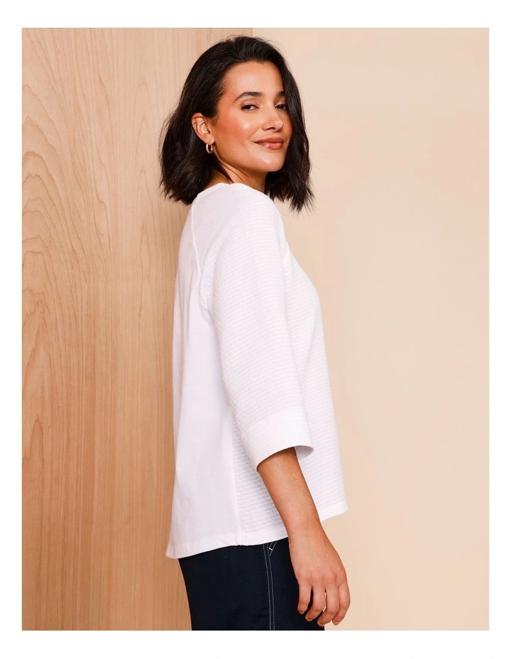 Organic Cotton Blend 3/4 Raglan Sleeve With Woven Front Knit Back In White Mini Circle Print image 5