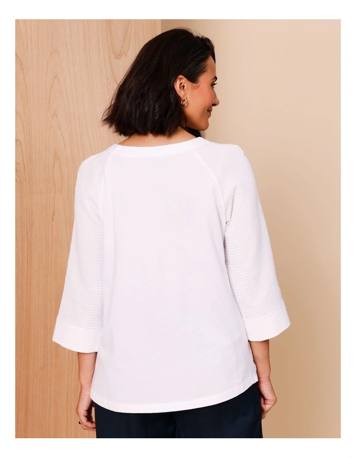 Organic Cotton Blend 3/4 Raglan Sleeve With Woven Front Knit Back In White Mini Circle Print image 6