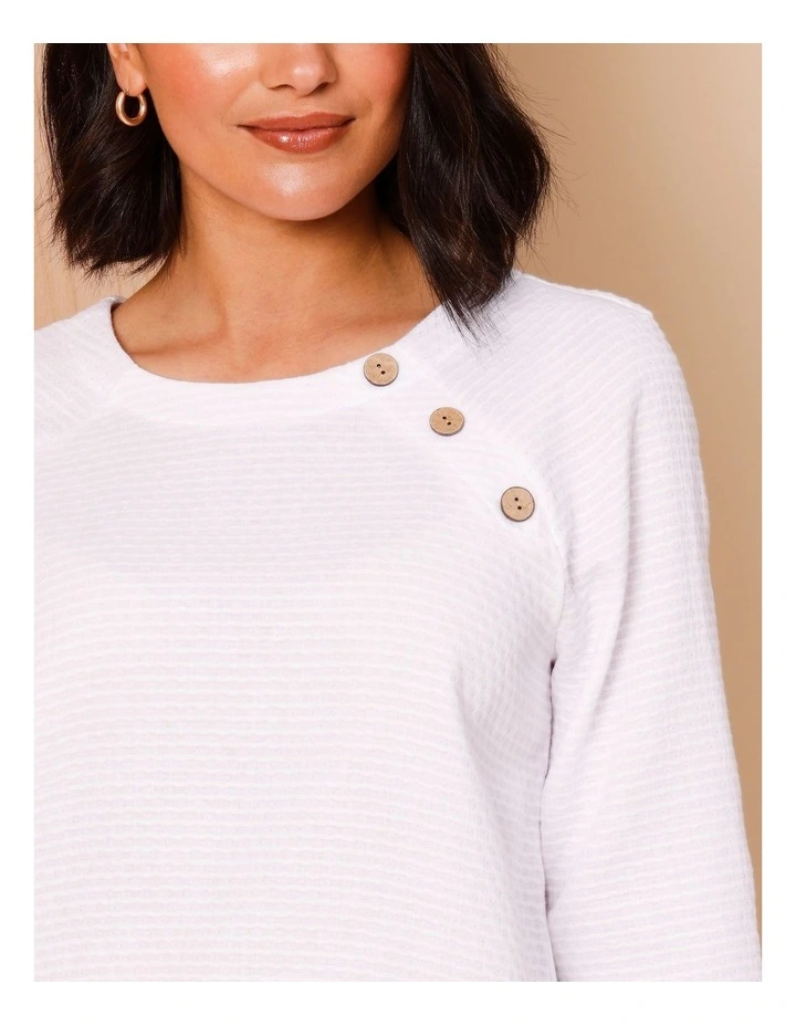 Organic Cotton Blend 3/4 Raglan Sleeve With Woven Front Knit Back In White Mini Circle Print image 7