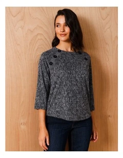 Recycled Polyester 3/4 Raglan Sleeve Tee With Insert With Buttons In Navy/White