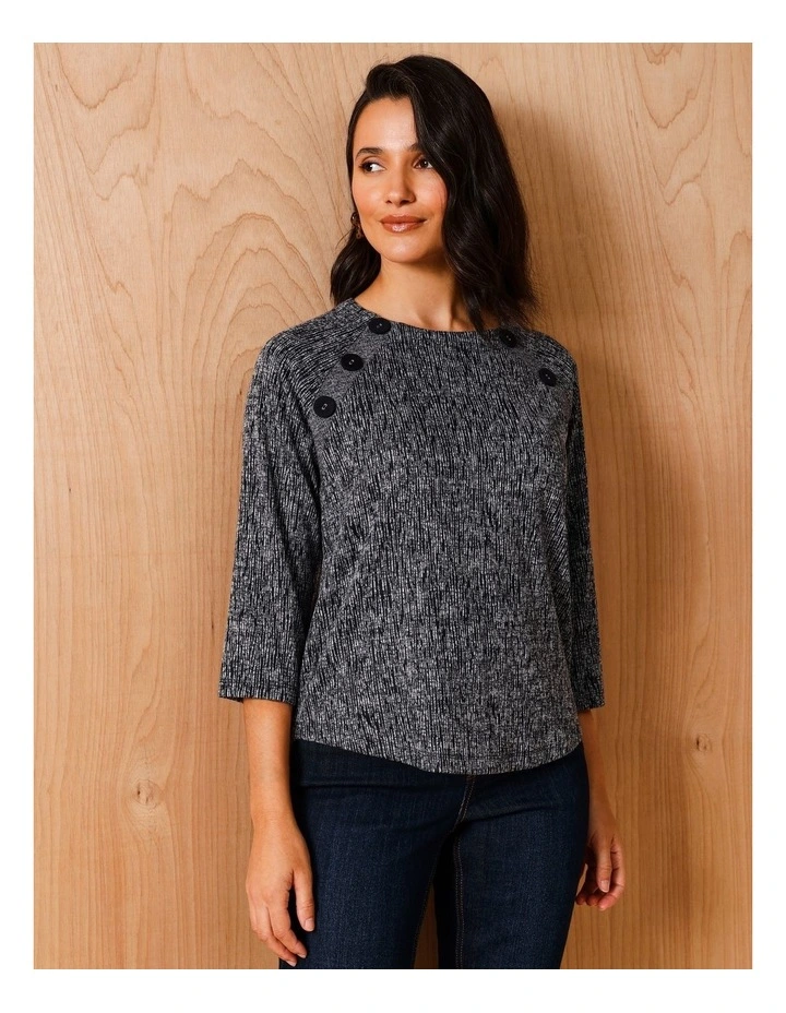 Recycled Polyester 3/4 Raglan Sleeve Tee With Insert With Buttons In Navy/White image 1