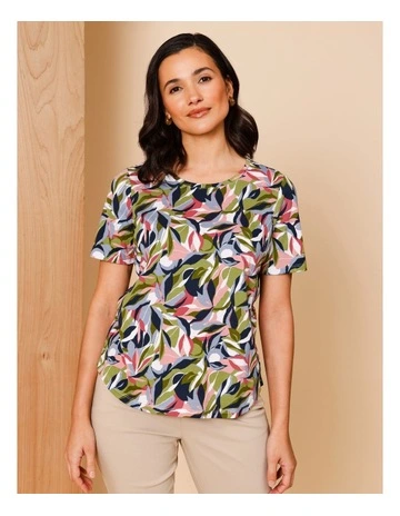 Wardrobe Staple Short Sleeve Tee In Multi Colour Leaf Print