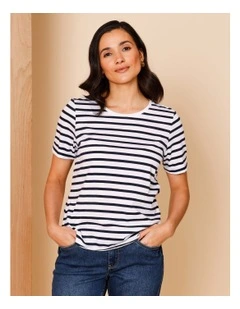 Wardrobe Staple Short Sleeve Tee In White/Navy Stripe