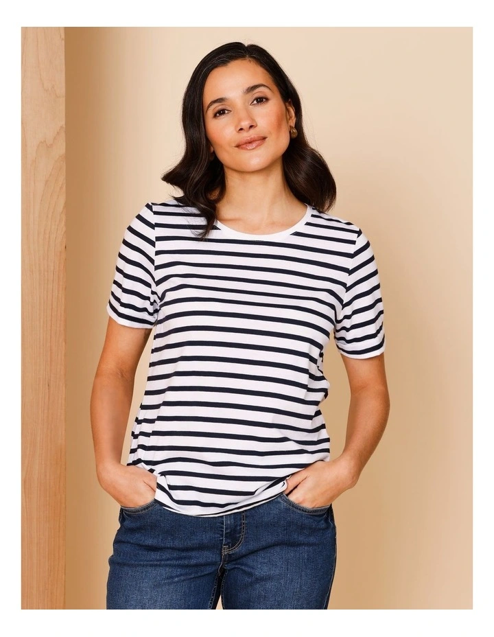 Wardrobe Staple Short Sleeve Tee In White/Navy Stripe image 1