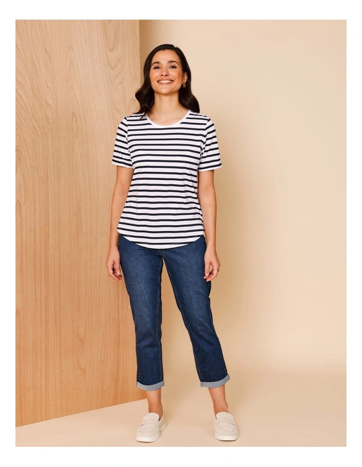 Wardrobe Staple Short Sleeve Tee In White/Navy Stripe image 2