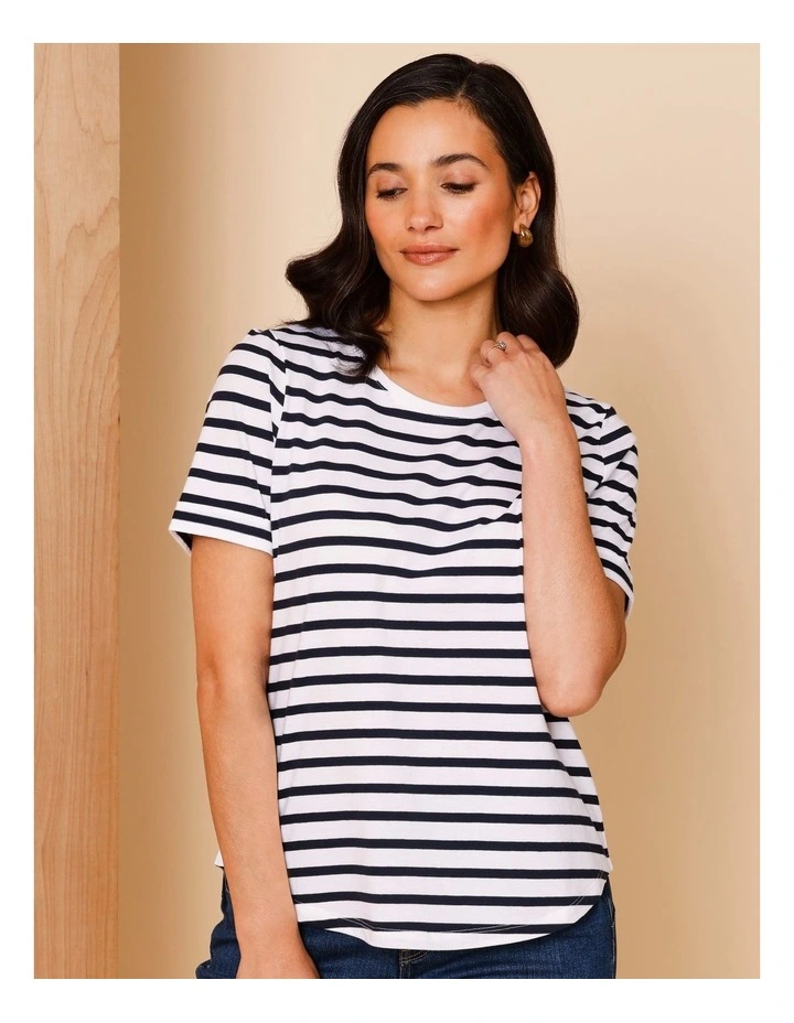 Wardrobe Staple Short Sleeve Tee In White/Navy Stripe image 3
