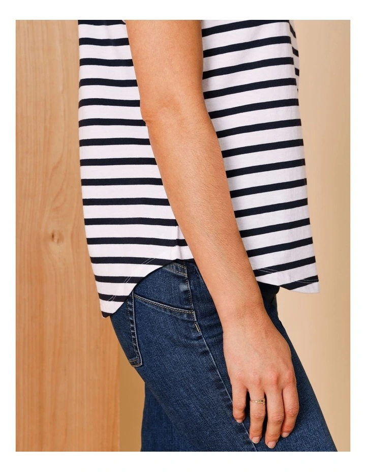Wardrobe Staple Short Sleeve Tee In White/Navy Stripe image 4
