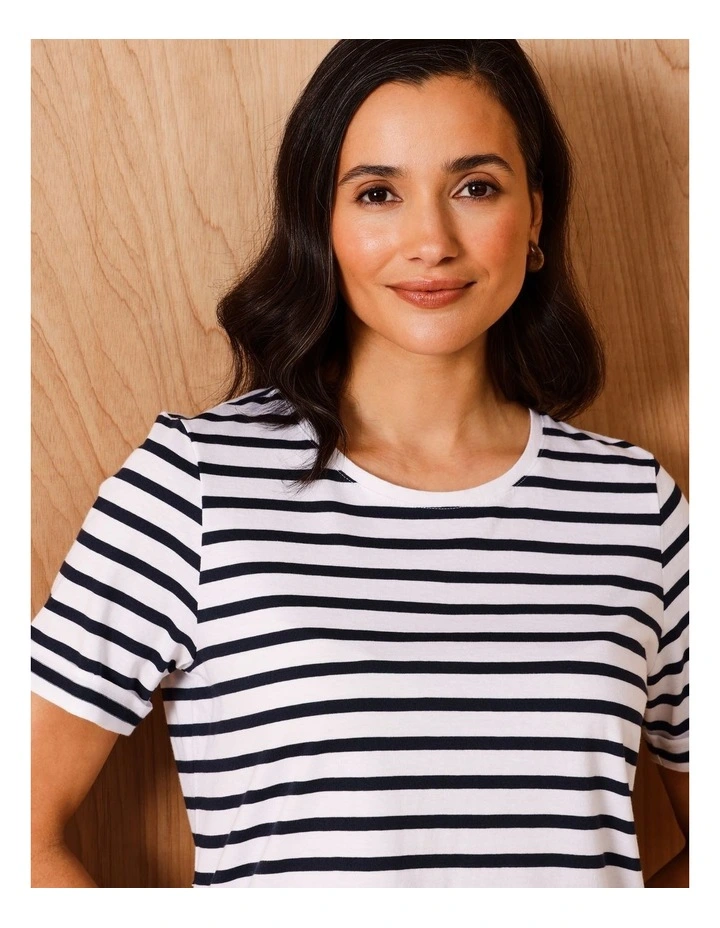Wardrobe Staple Short Sleeve Tee In White/Navy Stripe image 5