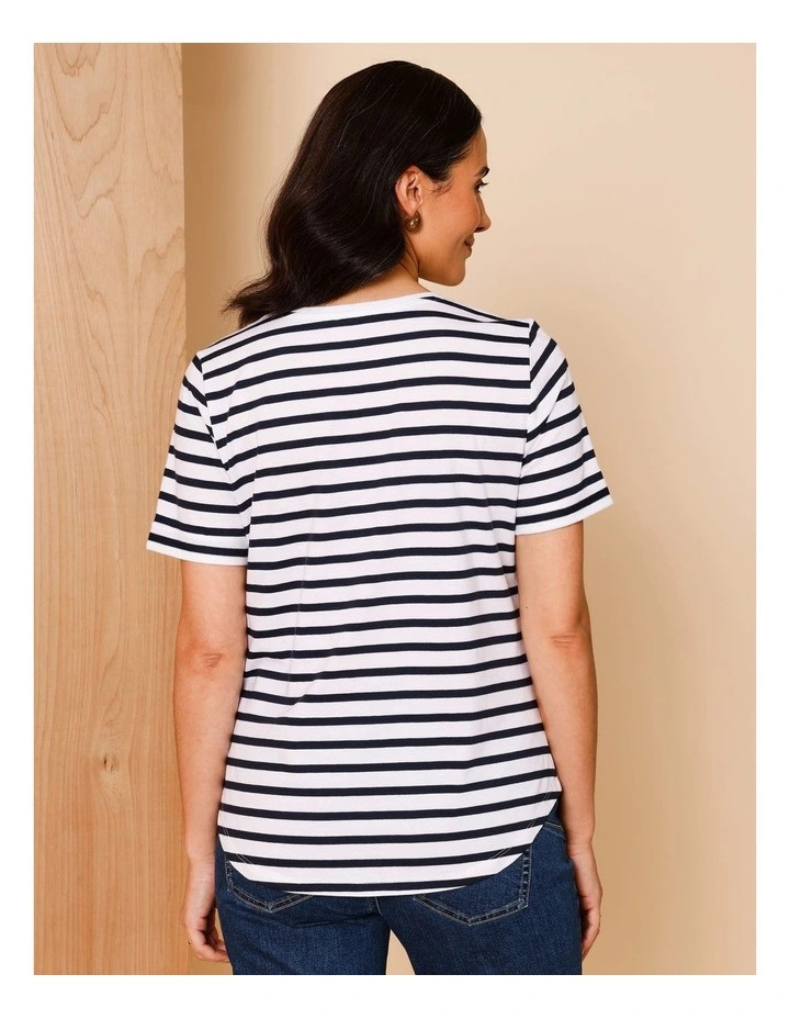 Wardrobe Staple Short Sleeve Tee In White/Navy Stripe image 6