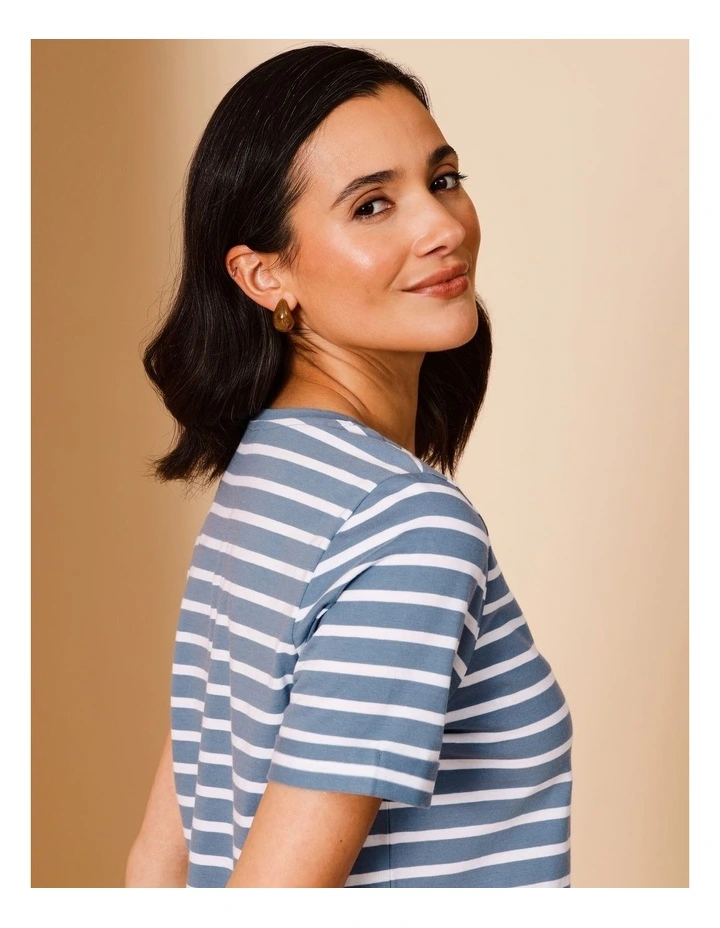 Wardrobe Staple Short Sleeve Tee In Blue/White Stripe image 5