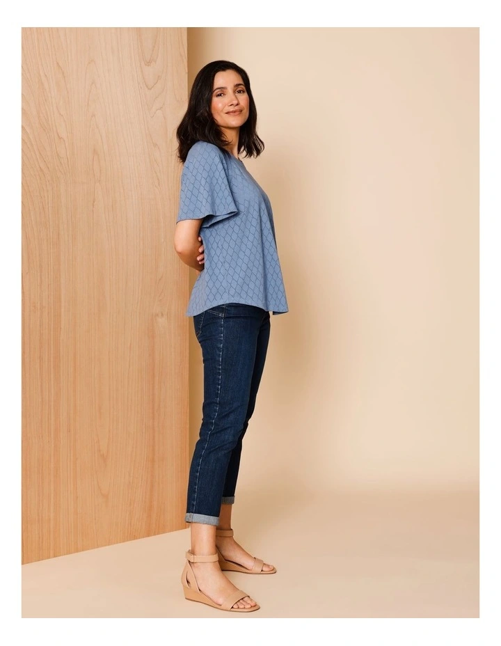 Raglan Sleeve Pointelle Tee In Denim Blue image 2