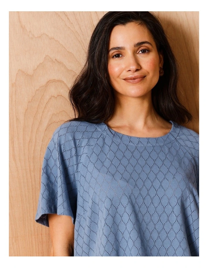 Raglan Sleeve Pointelle Tee In Denim Blue image 3